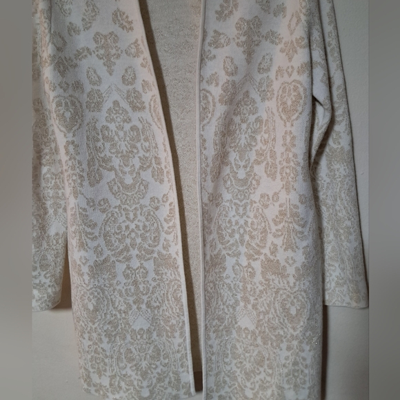 Chico's White Gold Metallic Open Front Duster Womens Size 0 S/4. - Picture 3 of 5